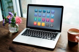 Macbook on a wooden table